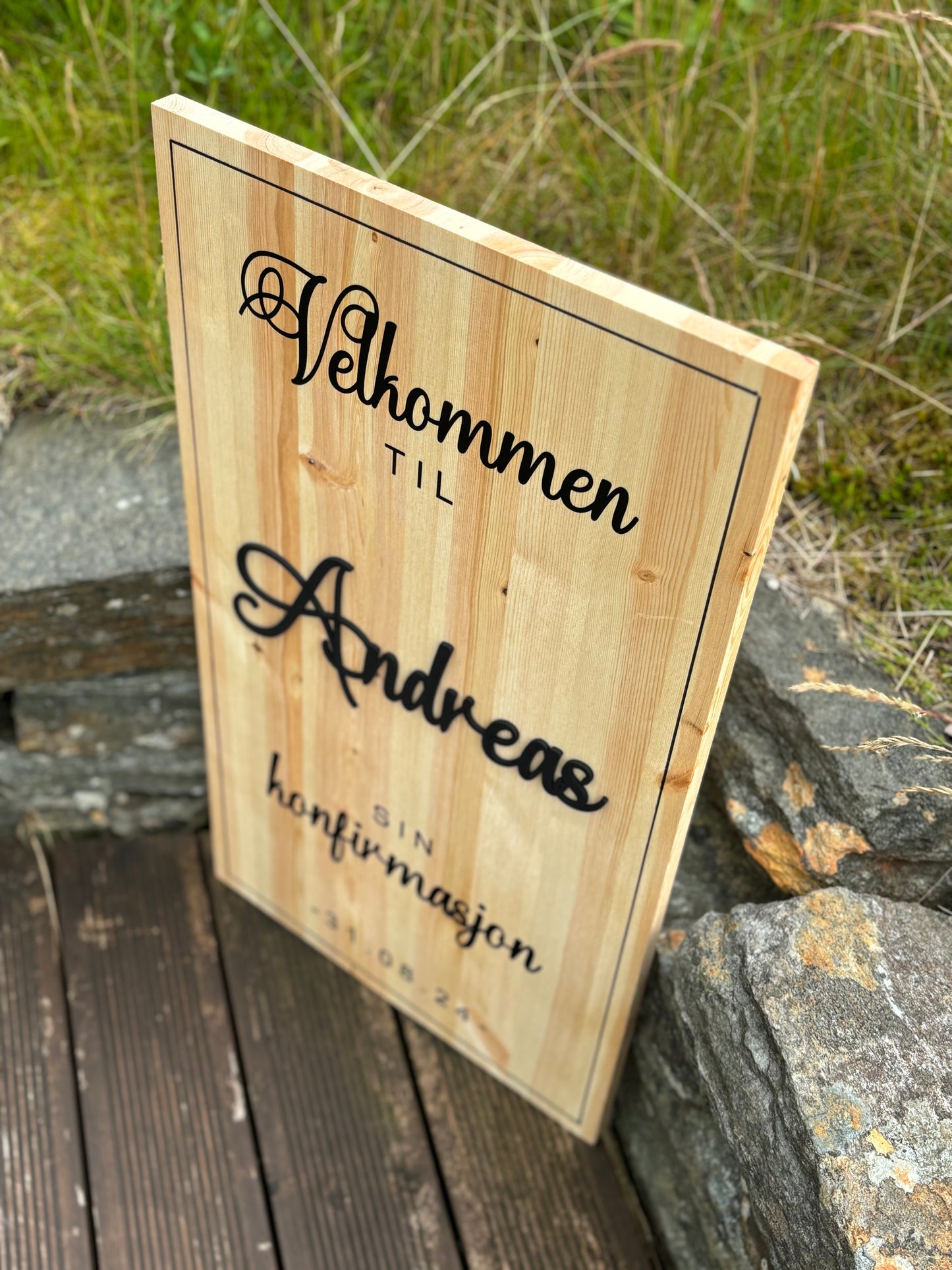 Velkomstskilt i TRE & AKRYL 3D versjon