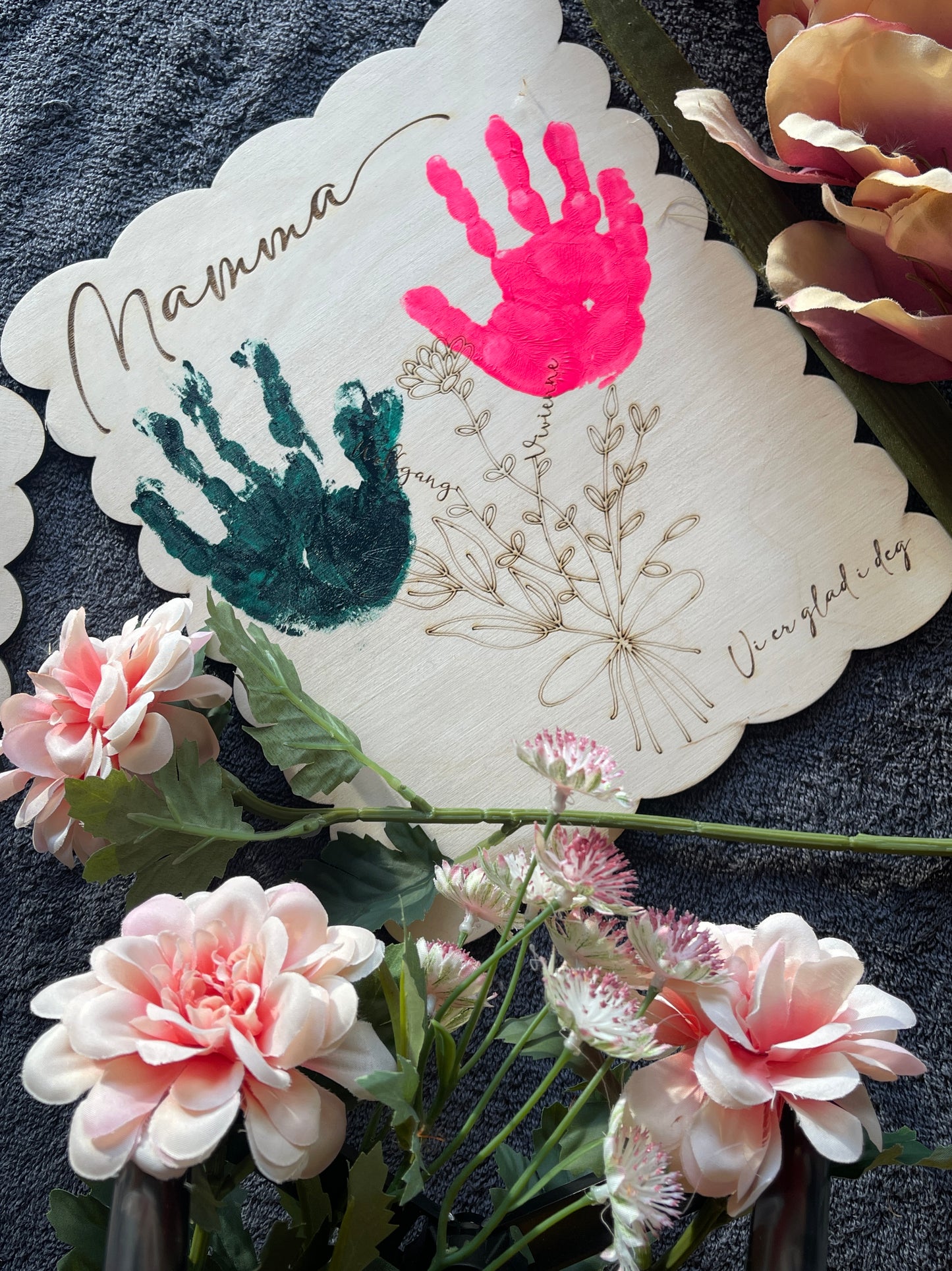 RAMME med blomster gravering